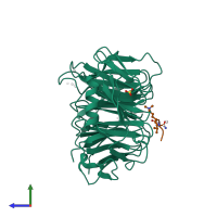 Hetero dimeric assembly 2 of PDB entry 5ttw coloured by chemically distinct molecules, side view.
