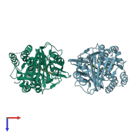 PDB entry 5tum coloured by chain, top view.