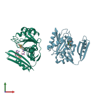 PDB entry 5tva coloured by chain, front view.