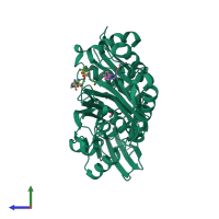 PDB entry 5tvj coloured by chain, side view.