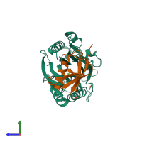 PDB entry 5tvq coloured by chain, side view.
