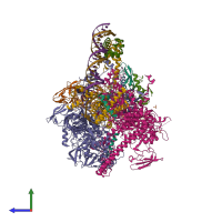 PDB entry 5tw1 coloured by chain, side view.