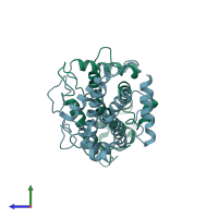 PDB entry 5twf coloured by chain, side view.
