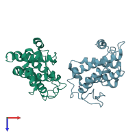 PDB entry 5twf coloured by chain, top view.