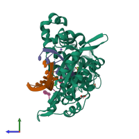 PDB entry 5twq coloured by chain, side view.
