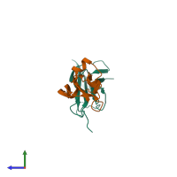 PDB entry 5tx4 coloured by chain, side view.