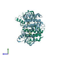 PDB entry 5tx5 coloured by chain, side view.