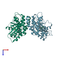 PDB entry 5tx5 coloured by chain, top view.