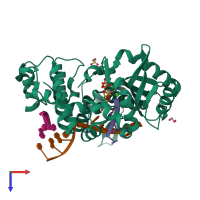 PDB entry 5txx coloured by chain, top view.