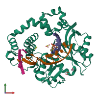 PDB entry 5tyb coloured by chain, front view.