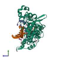 PDB entry 5tyb coloured by chain, side view.