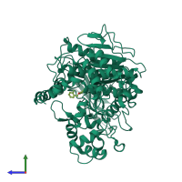 PDB entry 5tyk coloured by chain, side view.