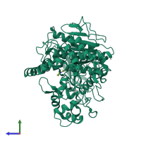 PDB entry 5tym coloured by chain, side view.