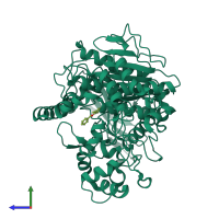 PDB entry 5tyo coloured by chain, side view.