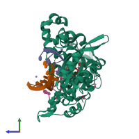 PDB 5tyw coloured by chain and viewed from the side.