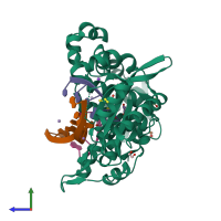 PDB entry 5tyz coloured by chain, side view.