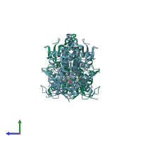 PDB entry 5tz1 coloured by chain, side view.