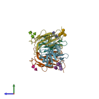 PDB entry 5tzn coloured by chain, side view.