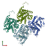 PDB entry 5u00 coloured by chain, front view.