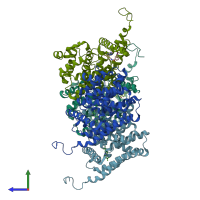 PDB entry 5u00 coloured by chain, side view.
