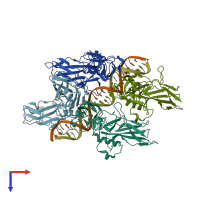 PDB entry 5u01 coloured by chain, top view.