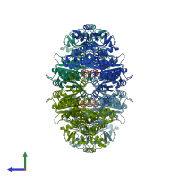 PDB entry 5u03 coloured by chain, side view.