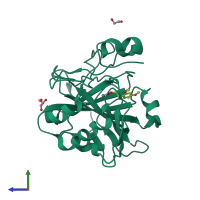 PDB entry 5u0g coloured by chain, side view.