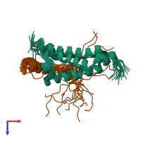 PDB entry 5u4k coloured by chain, ensemble of 20 models, top view.