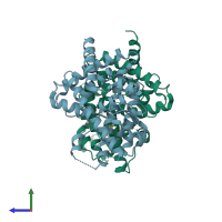 PDB entry 5u5l coloured by chain, side view.