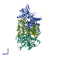 PDB entry 5u6b coloured by chain, side view.