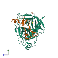 Hetero dimeric assembly 1 of PDB entry 5u6j coloured by chemically distinct molecules, side view.