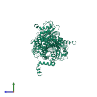 PDB entry 5u70 coloured by chain, side view.