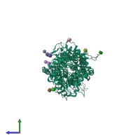 PDB entry 5u73 coloured by chain, side view.