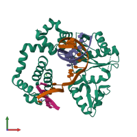 PDB entry 5u8g coloured by chain, front view.