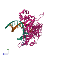 PDB entry 5u9h coloured by chain, side view.