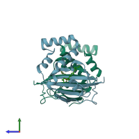 PDB entry 5u9j coloured by chain, side view.