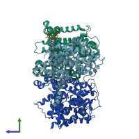 PDB entry 5u9w coloured by chain, side view.