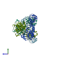 PDB entry 5uai coloured by chain, side view.