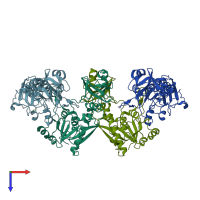 PDB entry 5uai coloured by chain, top view.