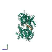 PDB entry 5uak coloured by chain, side view.