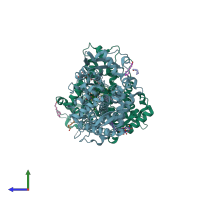 PDB entry 5uap coloured by chain, side view.