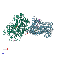 PDB entry 5uap coloured by chain, top view.