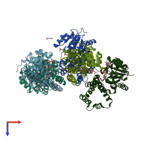 PDB entry 5uav coloured by chain, top view.