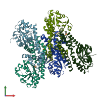 PDB entry 5uaw coloured by chain, front view.