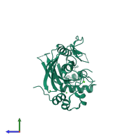 PDB entry 5uba coloured by chain, side view.