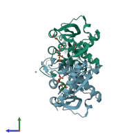 PDB entry 5ubh coloured by chain, side view.
