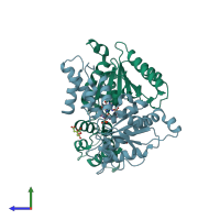 PDB entry 5ubv coloured by chain, side view.