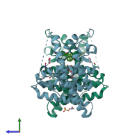 PDB entry 5uc3 coloured by chain, side view.