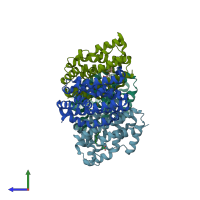 PDB entry 5uc9 coloured by chain, side view.