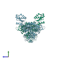 PDB entry 5ucm coloured by chain, side view.